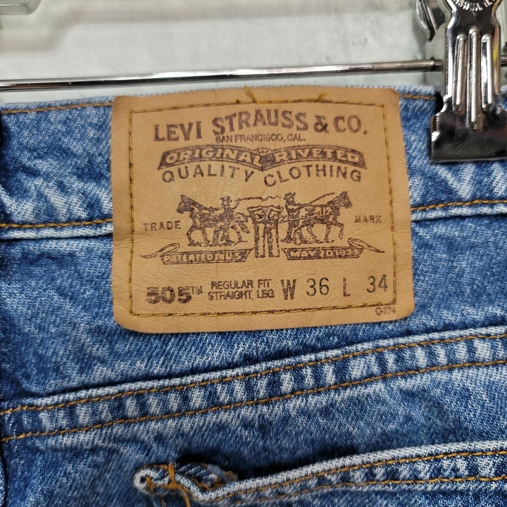 90s Levis 505 Mens Orange Tab Regular Fit Straight Leg Blue Denim Jeans 36x33 - Picture 7 of 12